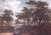 Meindert Hobbema Wooded Landscape with Travellers (mk25) oil painting